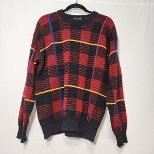 Vintage COLOURS SHETLAND Wool Eclectic Grandpa Academia Red/Black Sweater Size M
